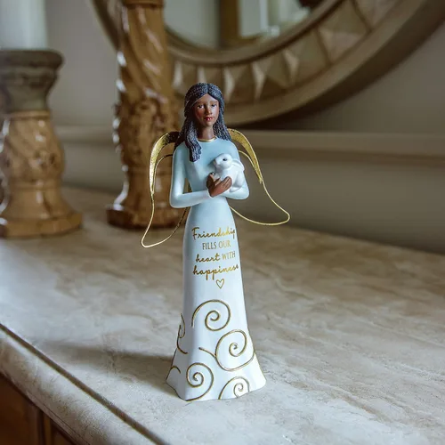 Miniatura 9 de Pavilion Gift Company Friendship Fills Our Heart with Happiness-Figura coleccionable de ángel de resina de conejo afroamericano de 7.5 pulgadas
