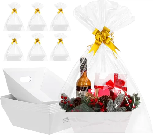 Miniatura 25 de AFOROEOA Paquete de 10 cestas vacías para regalos, cesta de regalo de papel kraft de 10 x 12 pulgadas de grosor con 10 lazos, 10 bolsas vacías