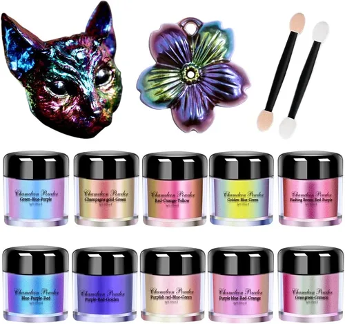 10 colores Polvo de mica camaleón Pigmento de cambio de color para pintura de resina epoxi, fabricación de jabón, bombas de baño, fabricación de