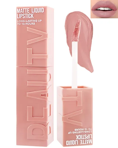 Miniatura 18 de Lápiz labial líquido mate para mujeres - 2 unidades, rosa nude y rojo vino, tinte labial altamente pigmentado, brillo labial mate aterciopelado