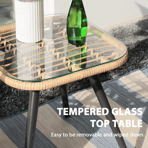Miniatura 5 de JOIVI Juego de 3 piezas para patio, juegos de mimbre para exteriores, para porche, patio trasero con mesa de centro cuadrada de cristal, cojines