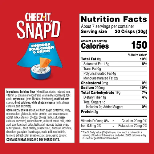 Miniatura 2 de Cheez-It Snap'd Chips de Galletas de Queso, Crujientes Delgadas, Aperitivos para el Almuerzo, Cheddar Crema Agria y Cebolla, Caja de 45oz (6 Bolsas)