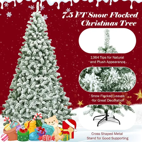 Miniatura 4 de GOFLAME Árbol de Navidad con bisagras flocadas de nieve de 7.5 pies, pino clásico realista con soporte plegable y flexible, hojas gruesas de PVC
