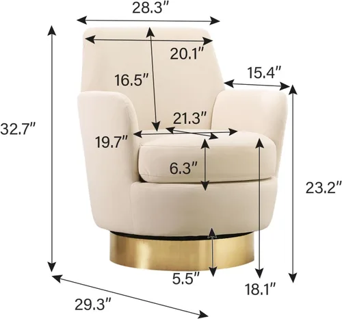 Miniatura 2 de LUCKHAO Silla giratoria de barril, de acento, giratoria, redonda, moderna, tapizada en terciopelo con respaldo alto, sillón de sofá individual, gira