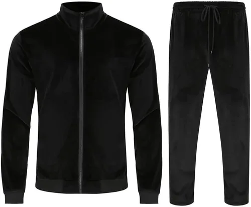 KISSQIQI Velour Tracksuit Mens 2 Piece Velvet Zipper Jacket Drawtsring Waistband Sweatpants Sweatsuits Set Casual Outfits