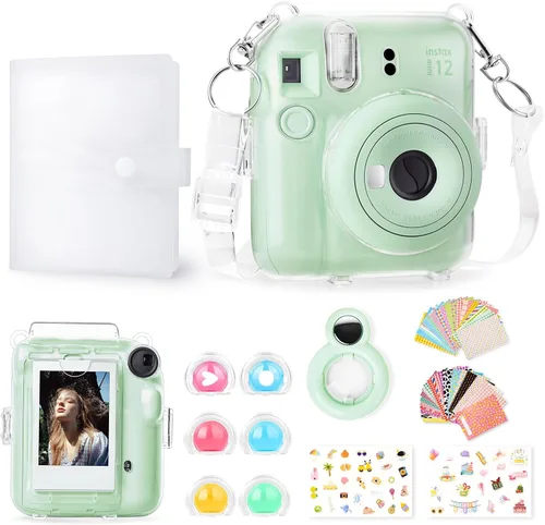 Miniatura 11 de Rieibi Funda transparente compatible con Fuji Instax Mini 12 – Funda con purpurina para cámara instantánea Fujifilm Instax Mini 12 con bolsillo