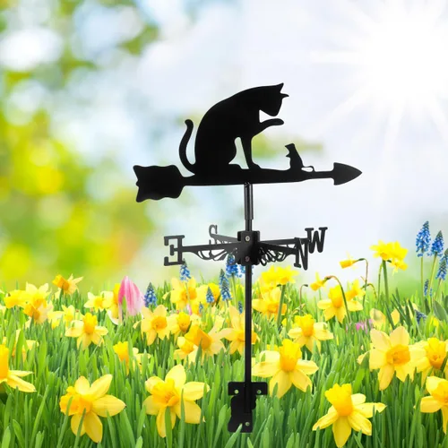 Miniatura 2 de YARNOW Veleta de acero inoxidable para gatos y ratones, indicador decorativo de dirección del viento para patio, césped, fácil de instalar, duradero