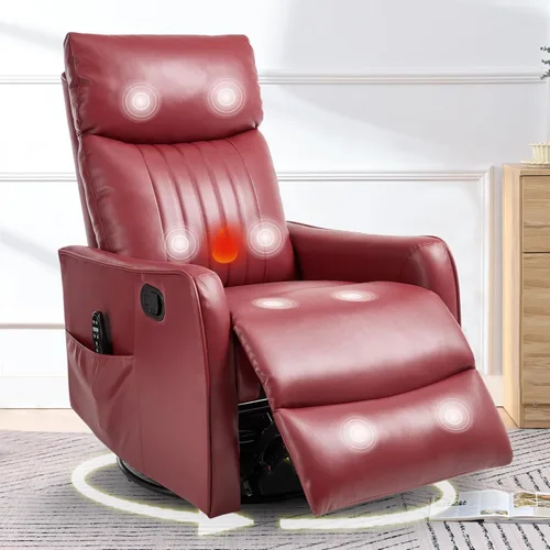 Miniatura 12 de cinkehome Silla Reclinable Mecedora Giratoria con Masaje y Calefacción para Guardería - Silla Reclinable de Espacio Pequeño con Soporte Lumbar, Giro
