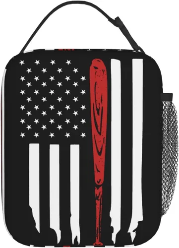 Miniatura 3 de Miaoquhe Lonchera de béisbol para hombres, bolsa de béisbol con bandera estadounidense para mujeres, bolsa de almuerzo para niños, bolsa de almuerzo