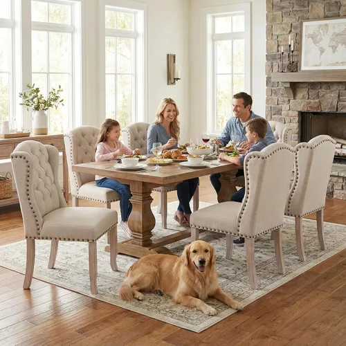 Miniatura 5 de DUOMAY Juego de 4 sillas de comedor modernas capitoné, sillas de comedor tapizadas de lino sin brazos, sillas laterales de invitados para cocina