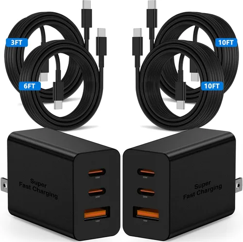 Miniatura 10 de Paquete de 2 cargadores súper rápidos de 45 W tipo C de 10 pies, USB C de carga de pared y cable largo de cargador de teléfono Android para Samsung