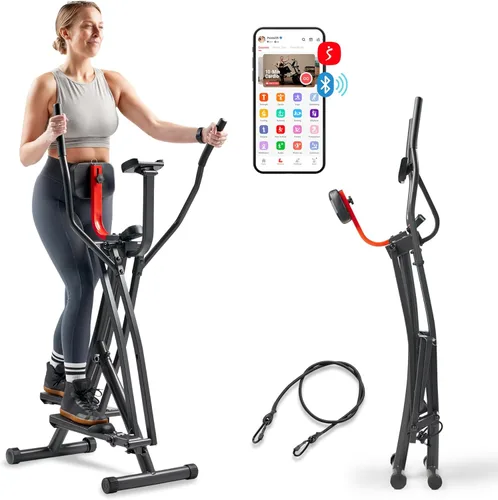 Sunny Health & Fitness Foldable Air Walk Elliptical, 30" inch Long Stride Glide Exercise Full-Body Cardio Cross Smart Trainer for Home Office,