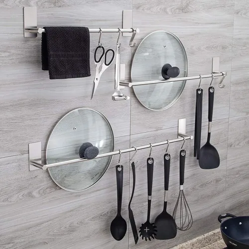 Miniatura 5 de Toallero para toallas de baño, resistente 3M, autoadhesivo, para colgar toallas de mano, de acero inoxidable montado en la pared, para baño, cocina