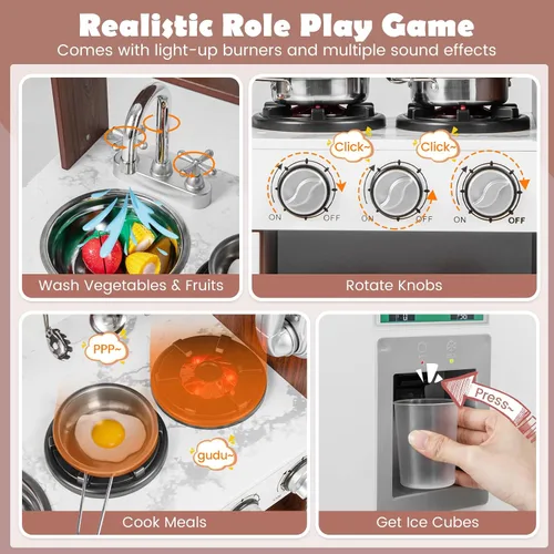 Miniatura 2 de KOTEK Juego de cocina para niños, juego de cocina de madera para niños pequeños con dispensador de agua con luces sonidos, estufa, horno, nevera