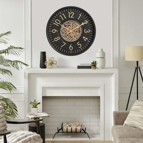 Miniatura 5 de CLXEAST Reloj de pared de engranaje móvil de 21 pulgadas, relojes de pared grandes con números arábigos regulares para decoración de sala de estar