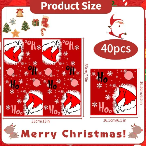 Miniatura 3 de Servilletas de Navidad – Servilletas desechables de papel rojo para fiesta de sombrero de Navidad, decoración de fiesta de copo de nieve de Navidad