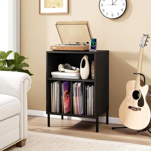 Miniatura 3 de LOKO Soporte para tocadiscos con luces LED, soporte para tocadiscos con estación de carga, soporte de almacenamiento de vinilo con patas de metal