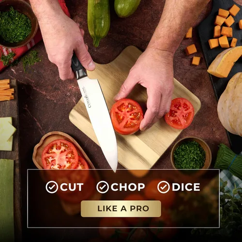 Miniatura 5 de Cuchillo de chef Cutluxe – Cuchillo de cocina japonés ultra afilado de 8 pulgadas, hoja de acero inoxidable de alto carbono, mango de Pakkawood