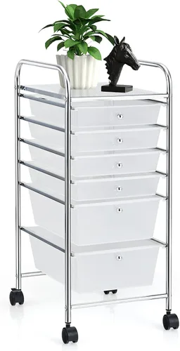 Miniatura 26 de COSTWAY Carrito de almacenamiento rodante con 4 cajones, carrito de almacenamiento de plástico y organizador con 4 cajones extraíbles, carrito