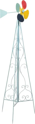 Miniatura 11 de VINGLI Molino de viento ornamental de 8 pies para decoración de jardín trasero, veleta meteorológica, molino de viento de metal resistente con Gris