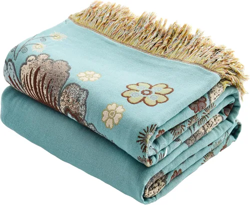 Miniatura 26 de VANJOROY - Manta bohemia de 100% algodón orgánico, transpirable, ultrasuave, decoración rústica, manta decorativa con diseño floral para todas