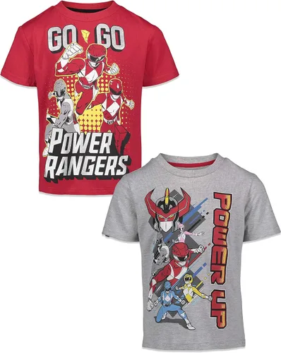 Power Rangers Pink Ranger - Paquete de 2 camisetas para niños pequeños y grandes, Dorado, metálico, plateado