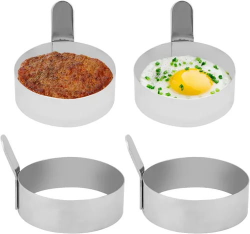 Juego de 4 anillos de huevo, 3.5 pulgadas, anillo redondo de acero inoxidable para freír huevos, panqueques, moldes para cocinar para el desayuno