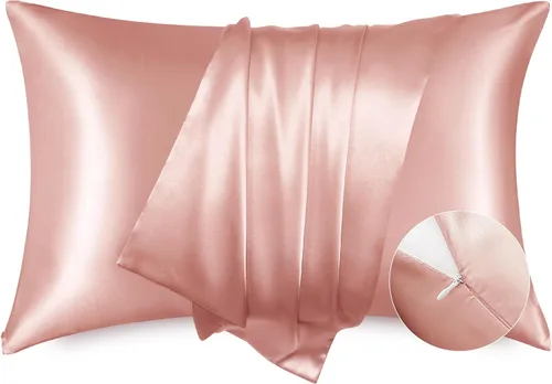 Miniatura 10 de Bedsure Funda de almohada de satén para el cabello, fundas de almohada de satén, tamaño estándar con cremallera, 20 x 26 pulgadas, paquete de 2, 01