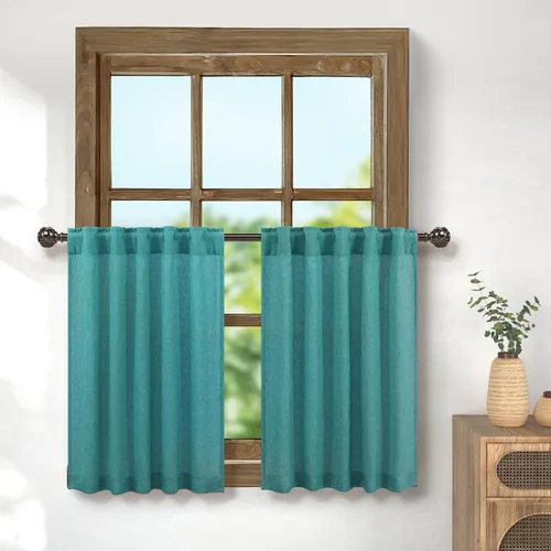 Miniatura 52 de Pitalk Cortinas de lino para café de 24 pulgadas de largo, con bolsillo trasero, plisadas, estilo bohemio, granja, cocina, cortinas para ventana