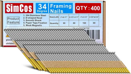 Miniatura 12 de Clavos para enmarcar de 34 a 30 grados, acero inoxidable 304, cabeza D, mango liso, cinta de clavos para clavar enmarcar de 30 a 34 grados