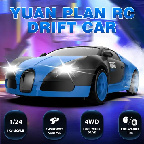 Miniatura 2 de Auto RC de Derrape, 1:24 4WD Autos RC de Derrape 2.4GHz de Alta Velocidad con Control Remoto, Luz LED y Neumáticos de Derrape. Autos de Juguete