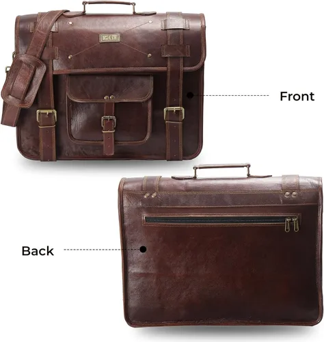 Miniatura 7 de Bolso de mensajero de cuero de grano completo para hombres Bolsa de cuero para computadora portátil para hombres, maletín de cuero genuino bolsa