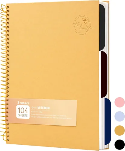 Cuaderno de espiral grande de 8.5 x 11 con 3 divisiones, cuaderno de espiral de tapa dura para tomar notas, 120 hojas, cuaderno cuadriculado para la