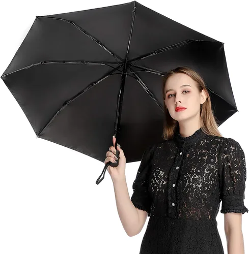 Miniatura 8 de Guam Tribal Hibiscus impermeable resistente al viento 3 pliegues auto abrir cerrar paraguas ligero anti-UV para hombres mujeres, Negro, estilo 1