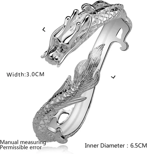 Miniatura 3 de Pulsera de plata de ley 925 antigua con dragón chino elegante para señora caballero