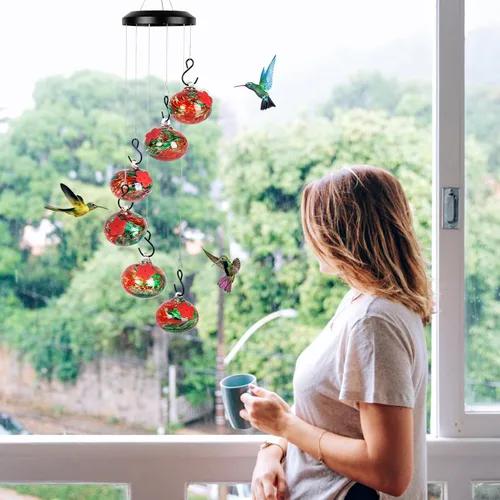 Miniatura 5 de Headak Life Encantadores Carillones de Viento Comederos para Colibríes para Exteriores Colgantes a Prueba de Hormigas y Abejas, Nunca Gotean