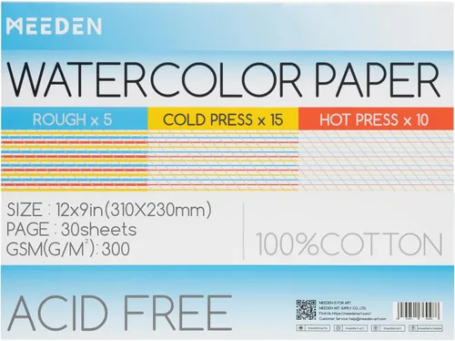 Miniatura 9 de MEEDEN Bloque de papel de acuarela – 3 texturas 100% algodón acuarela papel bloc de 30 hojas, 140 libras/300 gsm, papel de arte sin ácidos