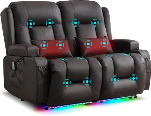 Miniatura 35 de URRED Sofá reclinable eléctrico con masaje y calor, sofá biplaza reclinable de pared con consola, sofá de casa rodante, asiento de cine en casa