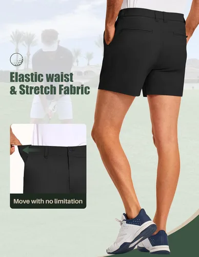 Miniatura 5 de PULI Pantalones cortos de golf para hombre con entrepierna de 5 pulgadas, elásticos, pantalones cortos de vestir casuales con bolsillos