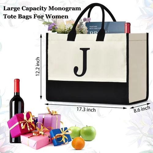Miniatura 31 de Initial Canvas Tote Bag Birthdays Gift for Women Mom Teacher Friend Bridesmaid,Custom for Wedding Beach Holidays