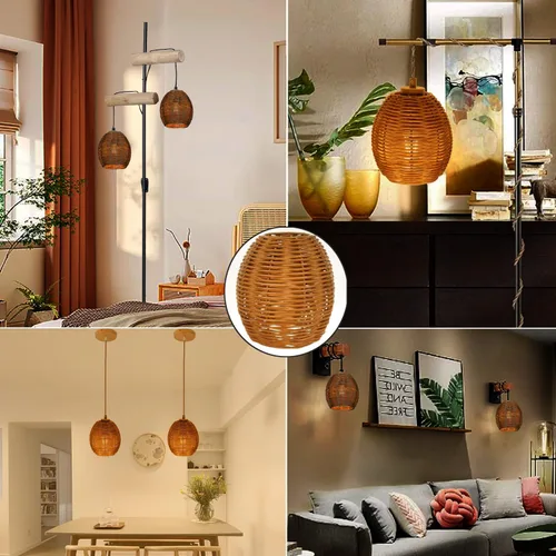 Miniatura 4 de Pantallas de ratán,Cubierta de lámpara colgante de mimbre tejido,Pantalla de ratán Boho para reemplazo de pantalla de lámpara de aplique de pared