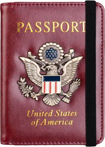 Miniatura 13 de TOURSUIT Combo de pasaporte y tarjeta de vacunación con bloqueo RFID, estuche protector para documentos de viaje, organizador de pasaporte de cuero
