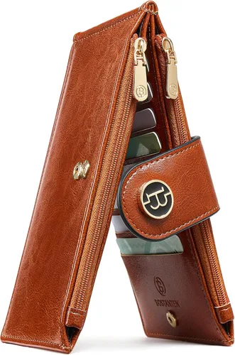 Miniatura 11 de BOSTANTEN - Carteras de cuero para mujer grandes con bloqueo RFID, billetera delgada de dos pliegues con bolsillo con cremallera, Grande, Minimalista