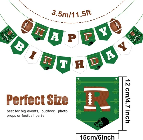 Miniatura 2 de Blulu Decoraciones de fiesta de fútbol – Cartel de feliz cumpleaños de fútbol, banderas de cuerda, letrero de banderines temáticos deportivos