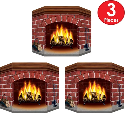 Miniatura 3 de Beistle Chimenea de ladrillo de pie, paquete de 3 unidades, decoración rústica para fiestas de Navidad, fondo de fuego sintético agrietado