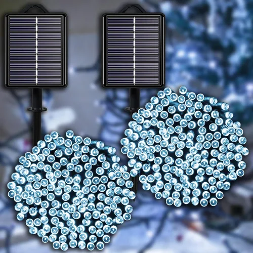 Miniatura 14 de Guirnalda de luces solares azules impermeables para exteriores, paquete de 2 unidades de 144 pies, 400 LED con 8 modos de impermeabilidad IP44