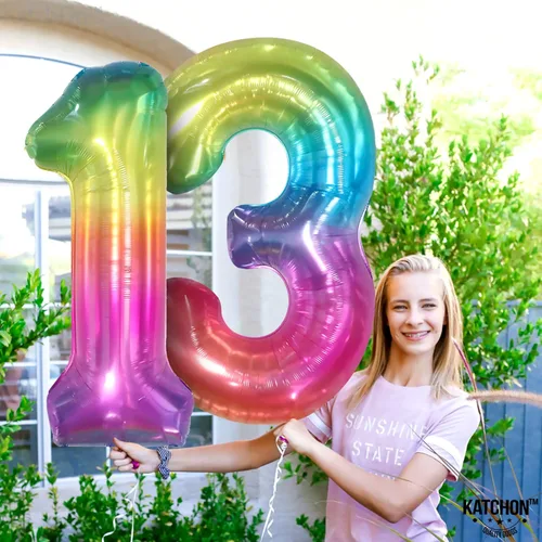 Miniatura 3 de KatchOn, Globo gigante arcoíris número 13 – 40 pulgadas Globos de cumpleaños 13 Decoraciones de cumpleaños 13 para niñas Globos de números