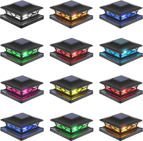 Miniatura 14 de APONUO - Luces solares para punta de poste, paquete de 6, 2 modos, luces solares para postes de valla, IP65 impermeables, encendido/apagado