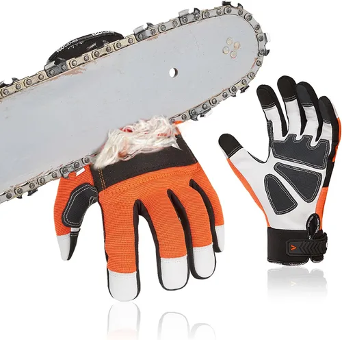 Miniatura 8 de Vgo... 1 Par de Guantes de Motosierra, Protección de Motosierra de 12 Capas en el Dorso de la Mano Izquierda, Guantes de Trabajo de Cuero de Cabra