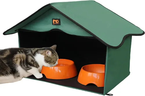 Miniatura 9 de Casa para Gatos al Aire Libre, Refugio Impermeable para Mascotas/Comedor, para Gatos Salvajes/Comunitarios (Camo1)